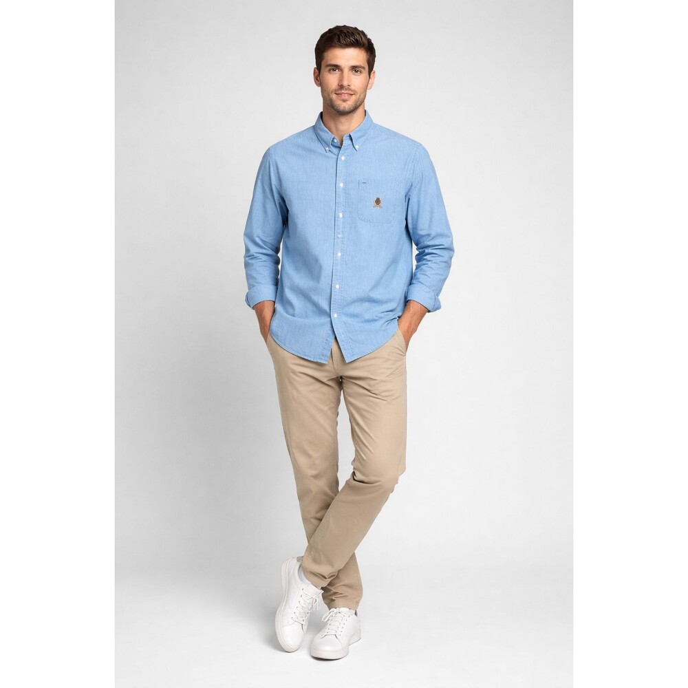 Tommy Hilfiger Button Down Cotton Shirt Men's Medium Blue Classic Preppy